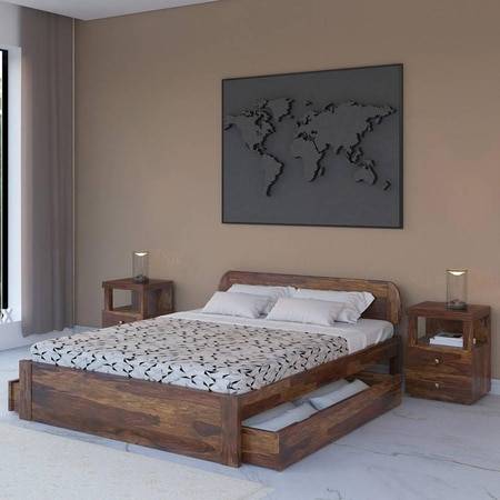 Sleigh Solid Wood Queen Size Storage Bed