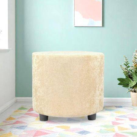 Lisbon Solid Wood Ottoman Pouffee in Ivory Sparkle Velvet