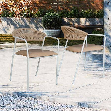 Costa Outdoor Accent Patio Weaving Chair Set of 2 in Ivory White