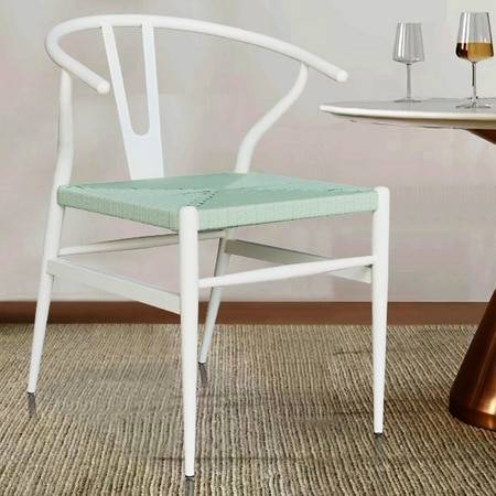 Sigma Wishbone Metal Dining Weaving Chair in Ivory White