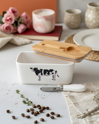 Farmhouse Cow Ceramic Butter Dish
