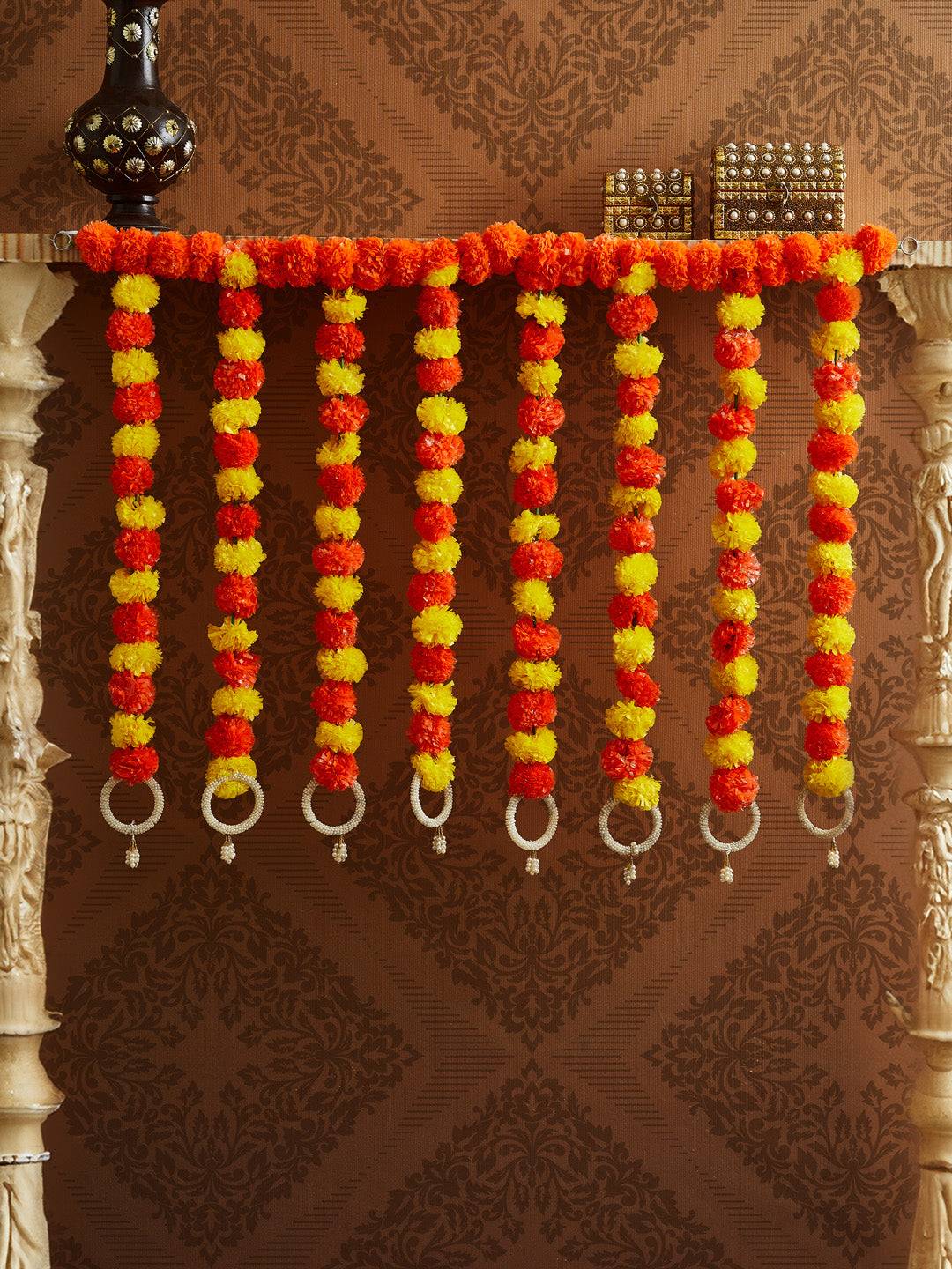 Wall Door Hanging Artificial Marigold Flowers Garlands Bandhanwar Torans with Rings