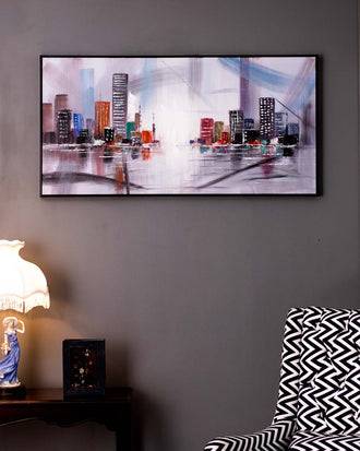 The City from Afar Semi Hand-made Wall Art - 48*25 Inch