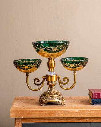 Emerald Footed Decorative Glass Bowl