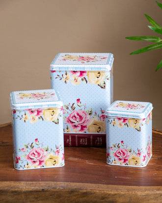 Vintage Rose Storage Canisters - Set Of 3