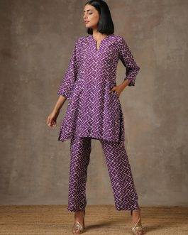 Purple Mesmerizing Printed Cotton Kurta and Plazzo Set