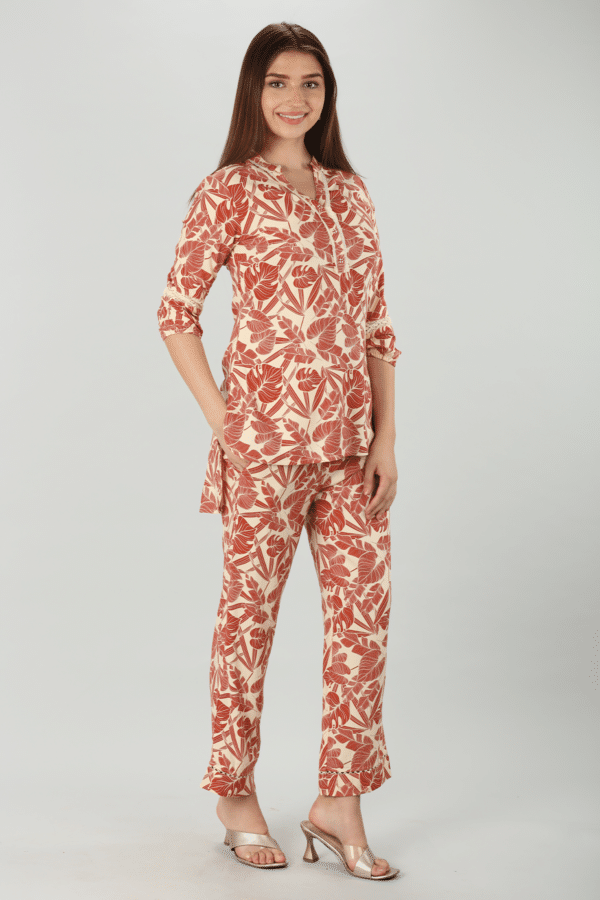 Orange Print Rayon Co-Ord Pant