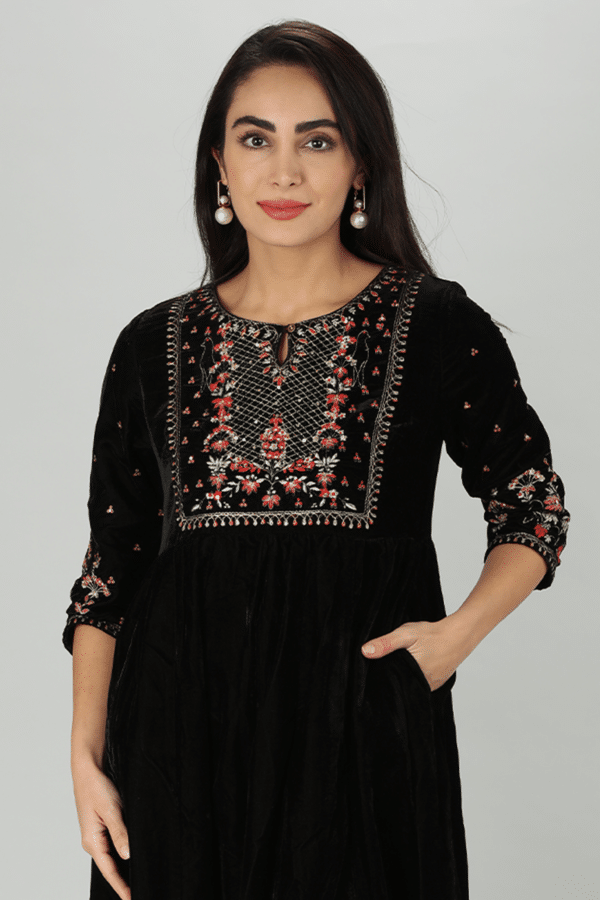 Black Regal Velvet Kurti