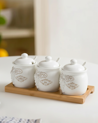 Embossed Grape Ceramic Storage Jar - Set Of 3