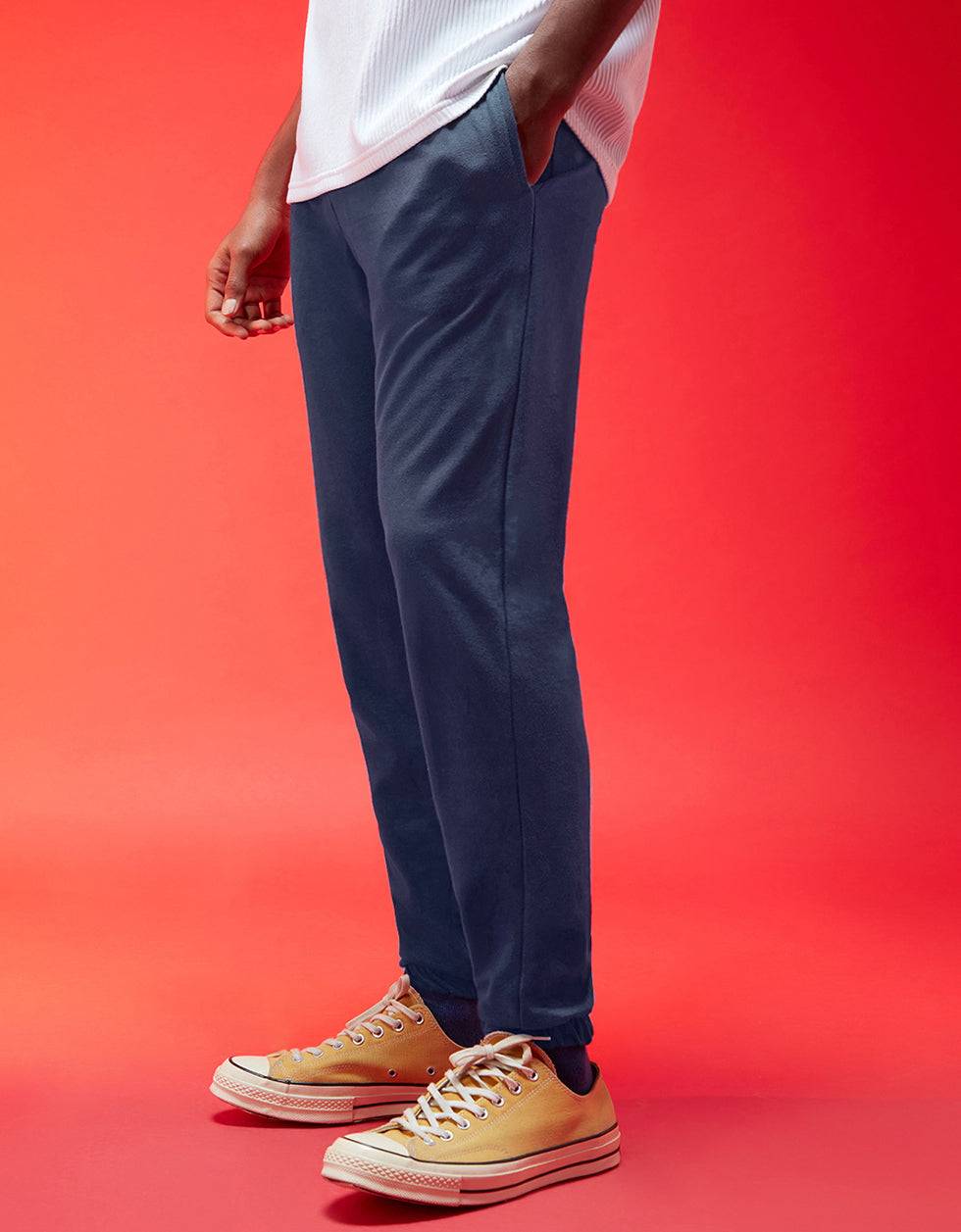 Navy Blue Solid Baggy Fit Joggers