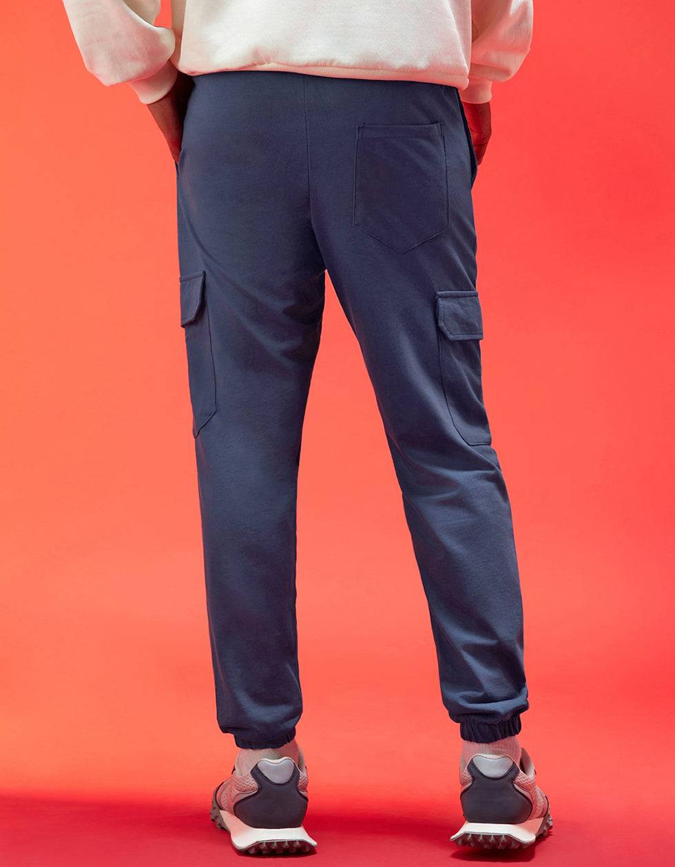 Skipper Blue Solid Baggy Fit Cargo Joggers
