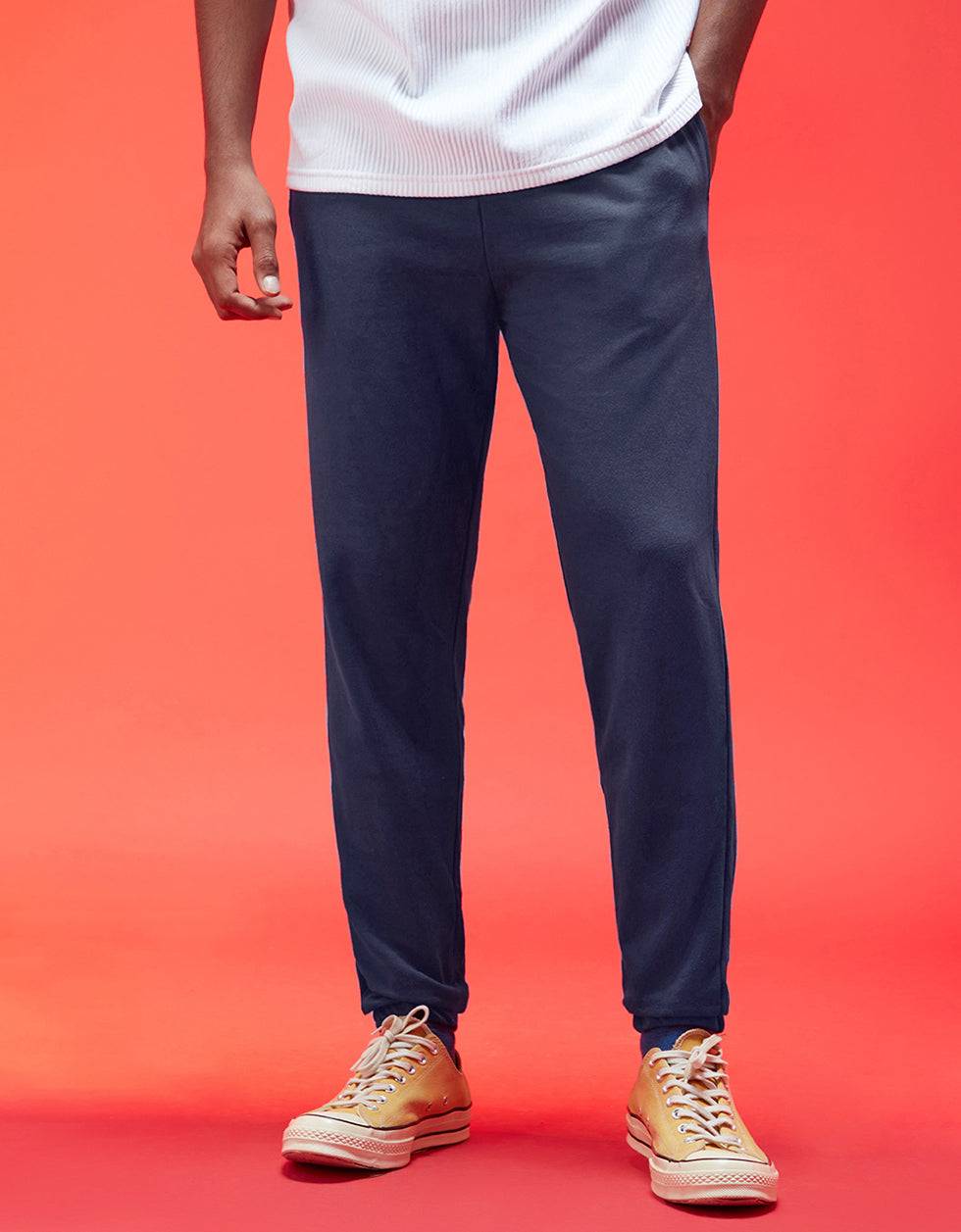 Navy Blue Solid Baggy Fit Joggers