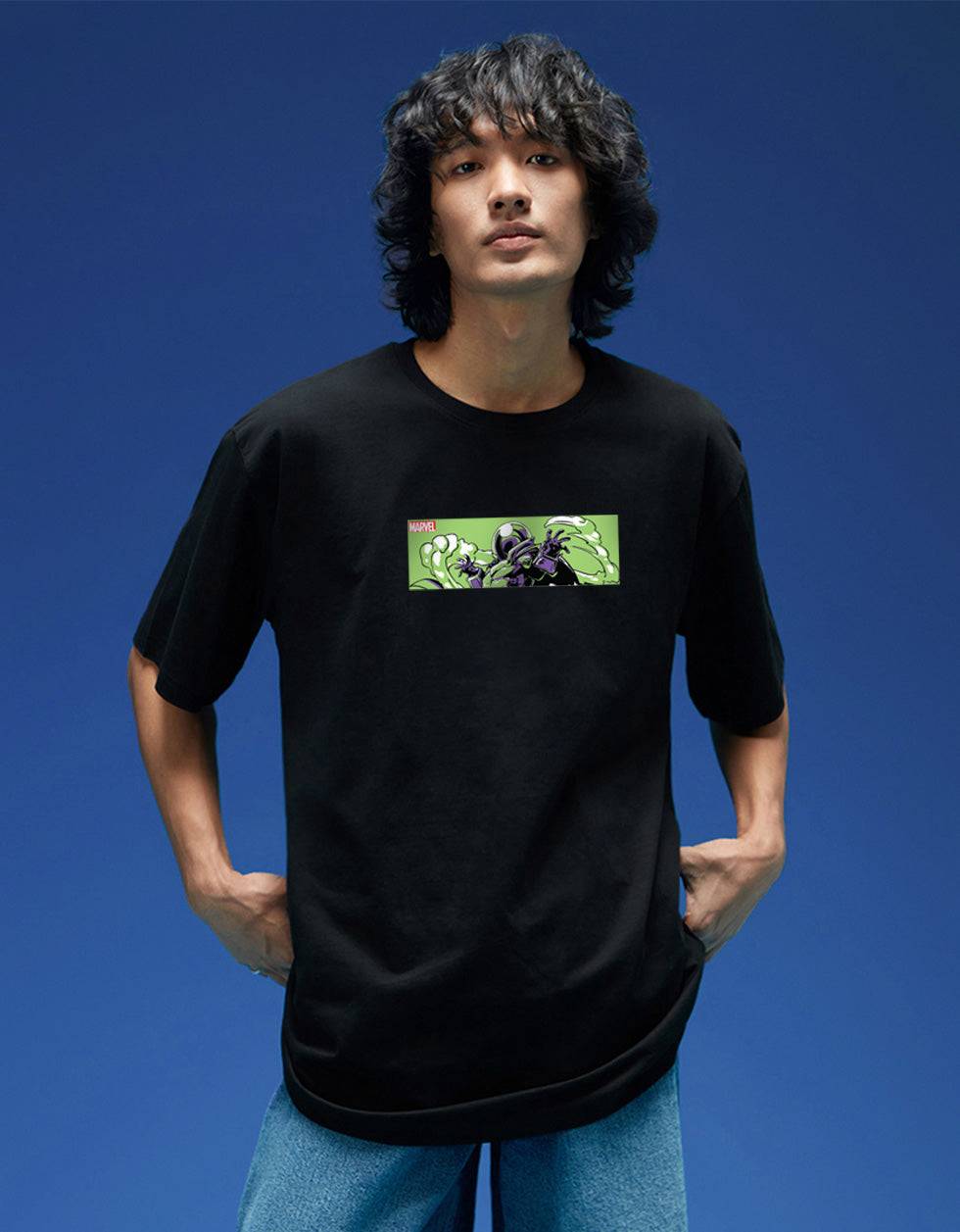 Marvel Mysterio Black Oversized Printed T-shirt