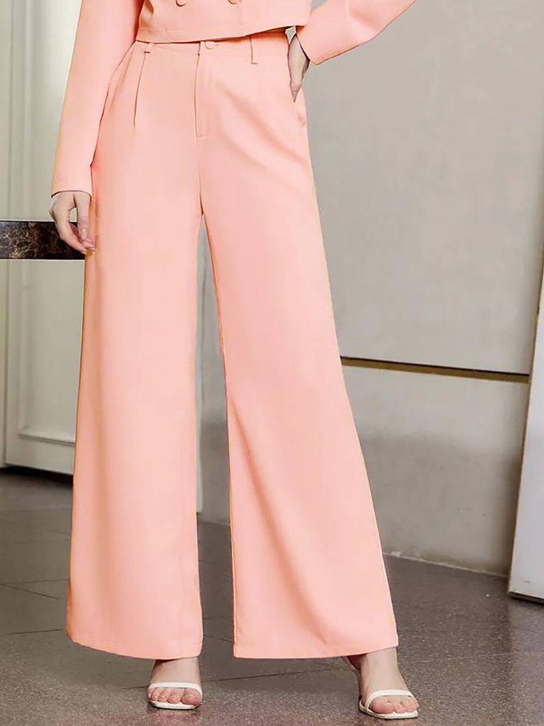 KOTTY BIZwear Basics Women Relaxed Straight Leg Straight Fit High-Rise Easy Wash Trousers