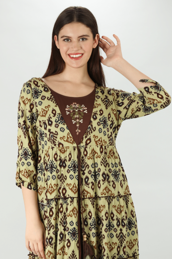 Olive Green Embroidered Maxi Dress