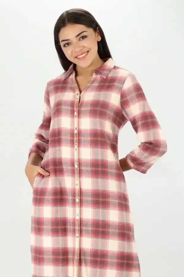 Cream Winter Checkered Kurti