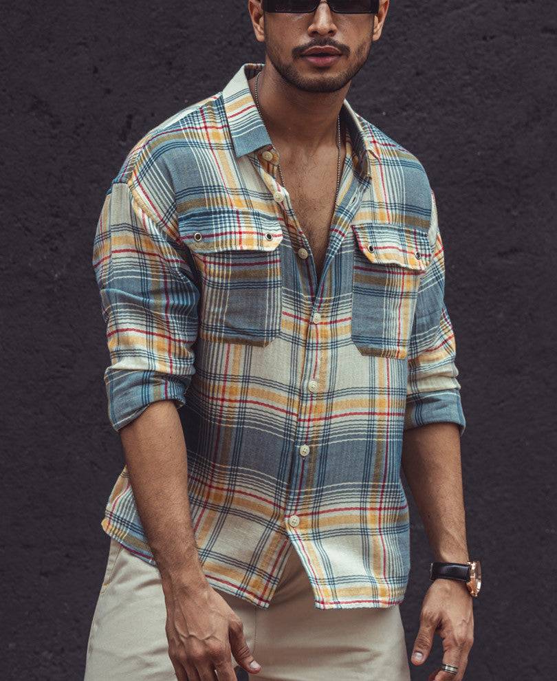 Multi Color Plaid Checks Oversize Drop Shoulder Shirt Buy @ ₹1199