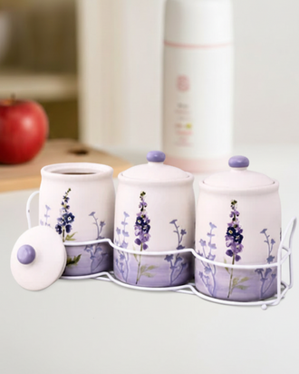 Botanical Harmony Ceramic Storage Jar Set - Blue