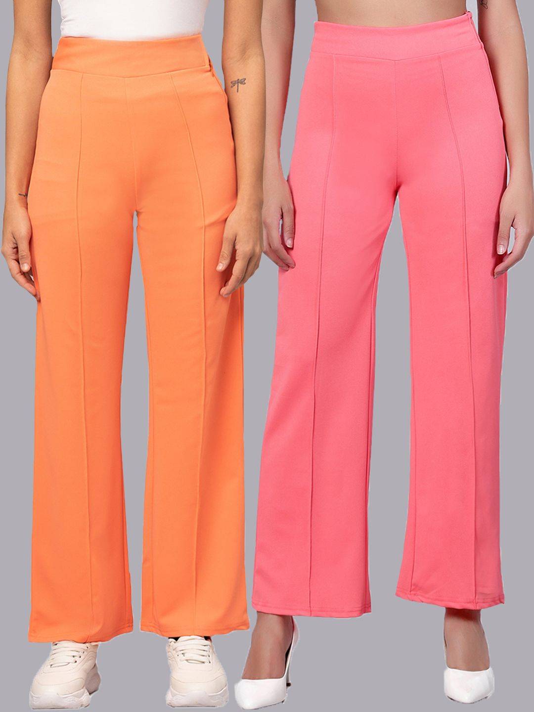 Kotty Women Pack Of 2 Straight Fit High-Rise Easy Wash Trousers
