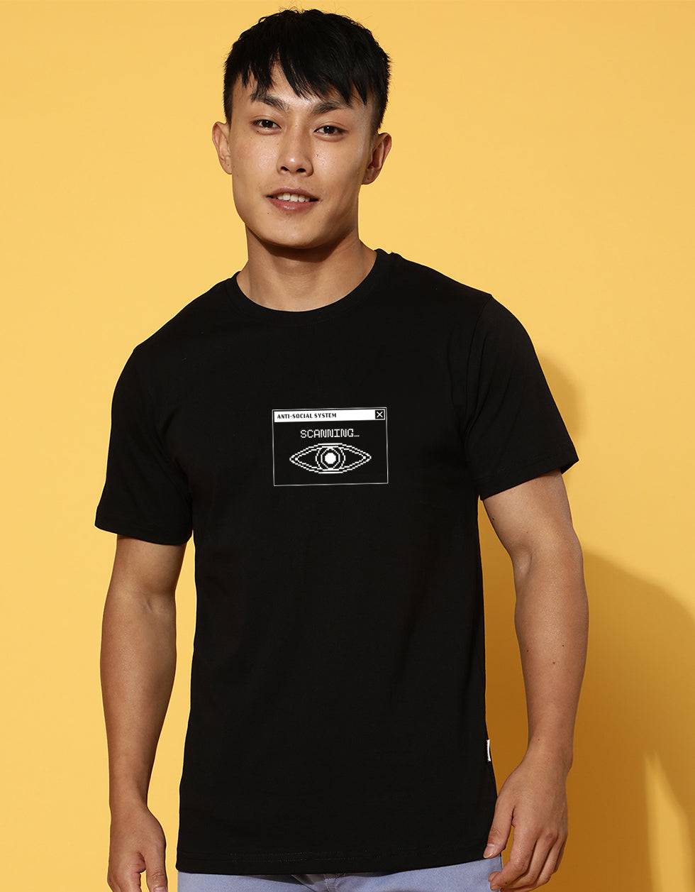 Scanning Black Regular Fit Printed T-shirt