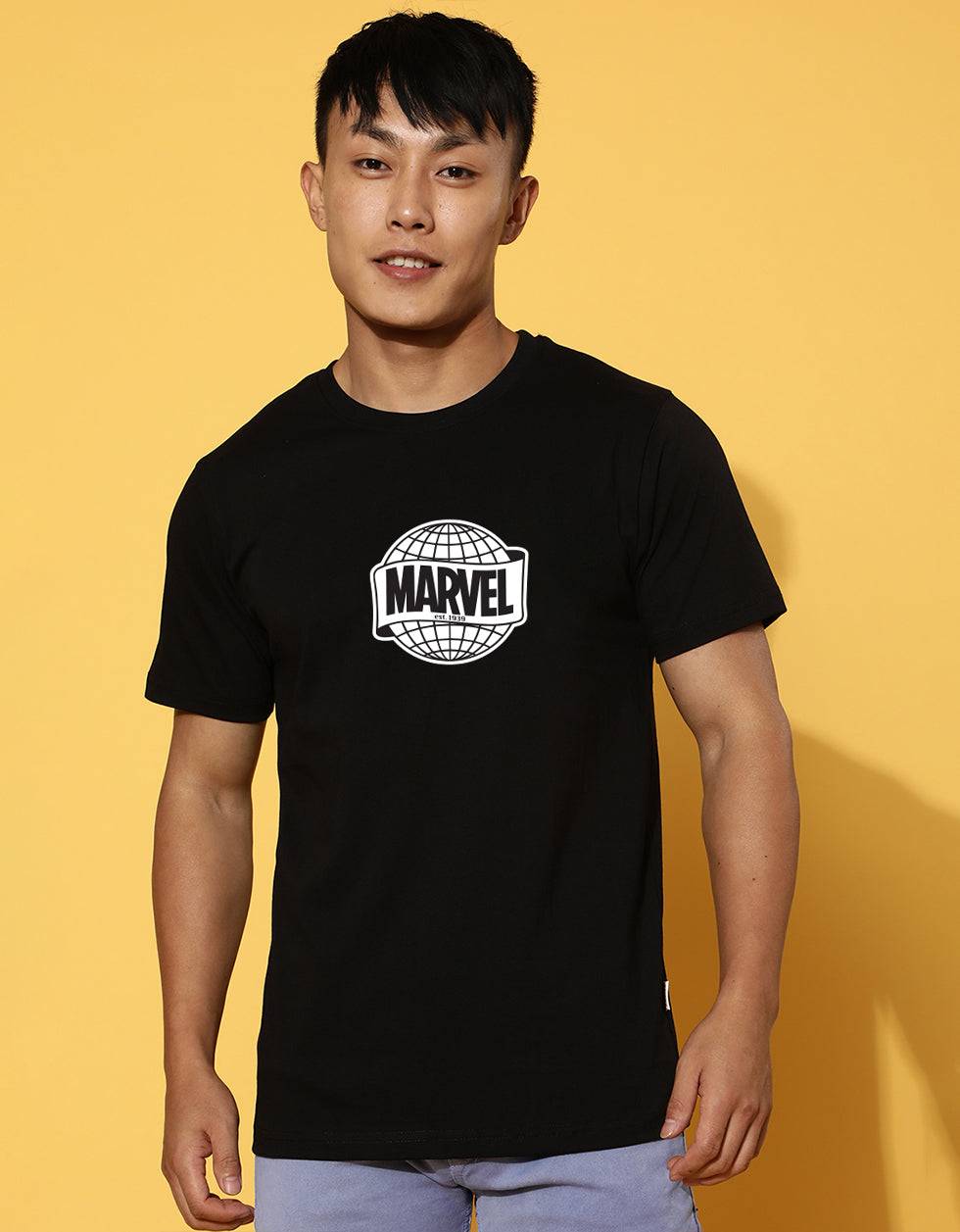 Marvel Black Regular Fit Printed T-shirt