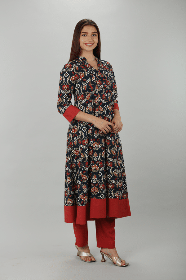 Dark Blue Mandarian Neck Kurti