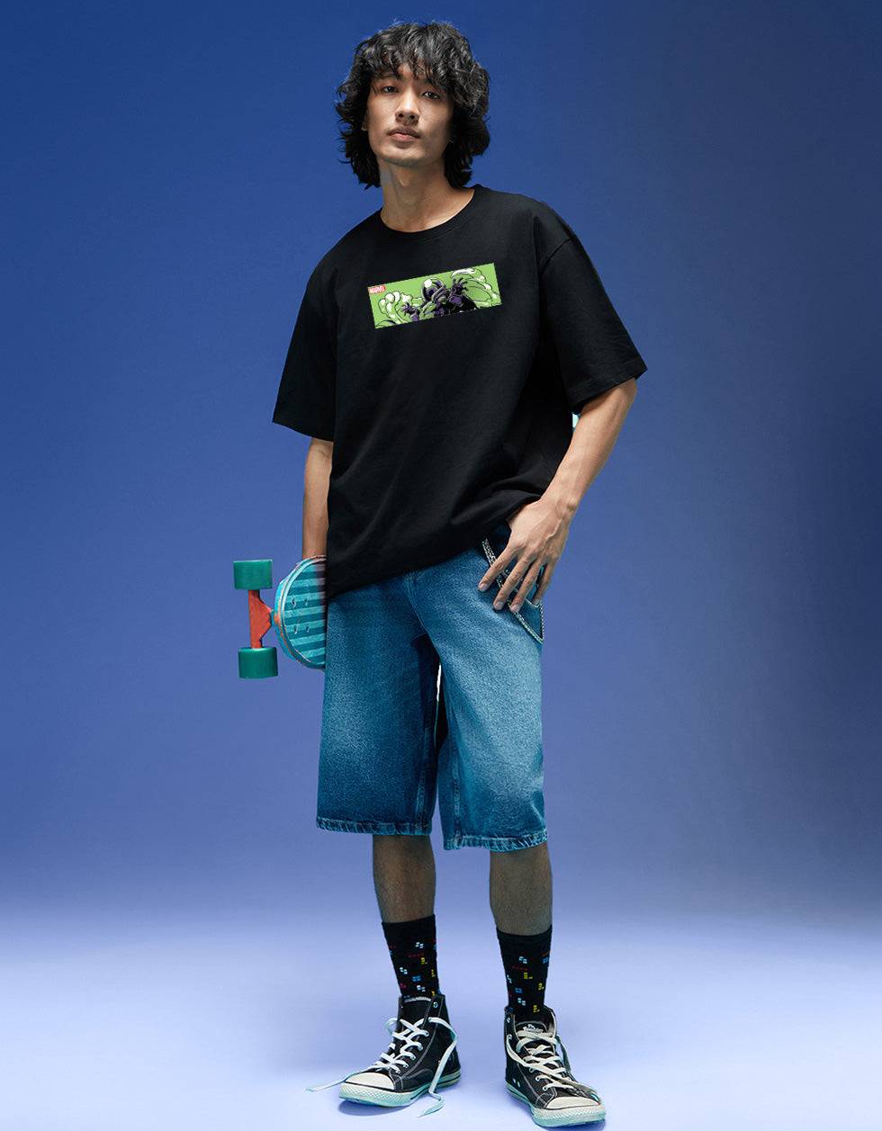 Marvel Mysterio Black Oversized Printed T-shirt