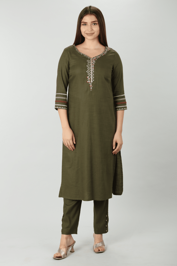 Charcoal Olive Slub Palazzo