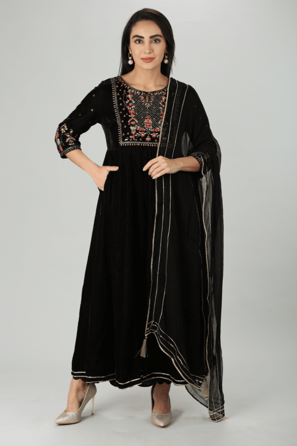 Black Regal Velvet Kurti