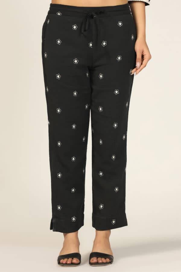 Black Cotton Double Cloth Co-Ord Pants