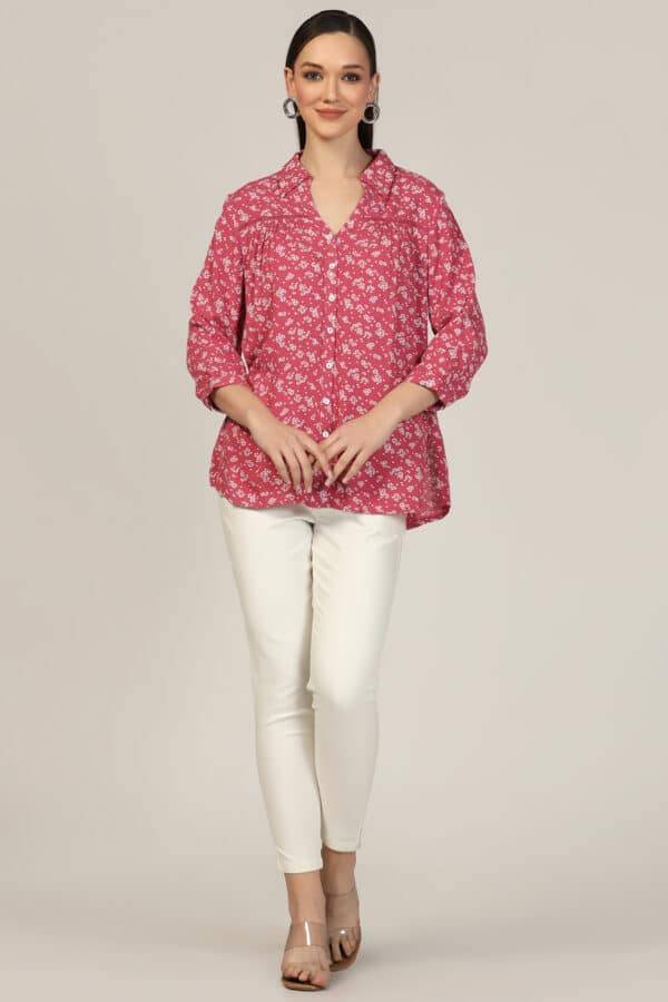 Dark Pink Printed Rayon Dobby Crepe Shirt