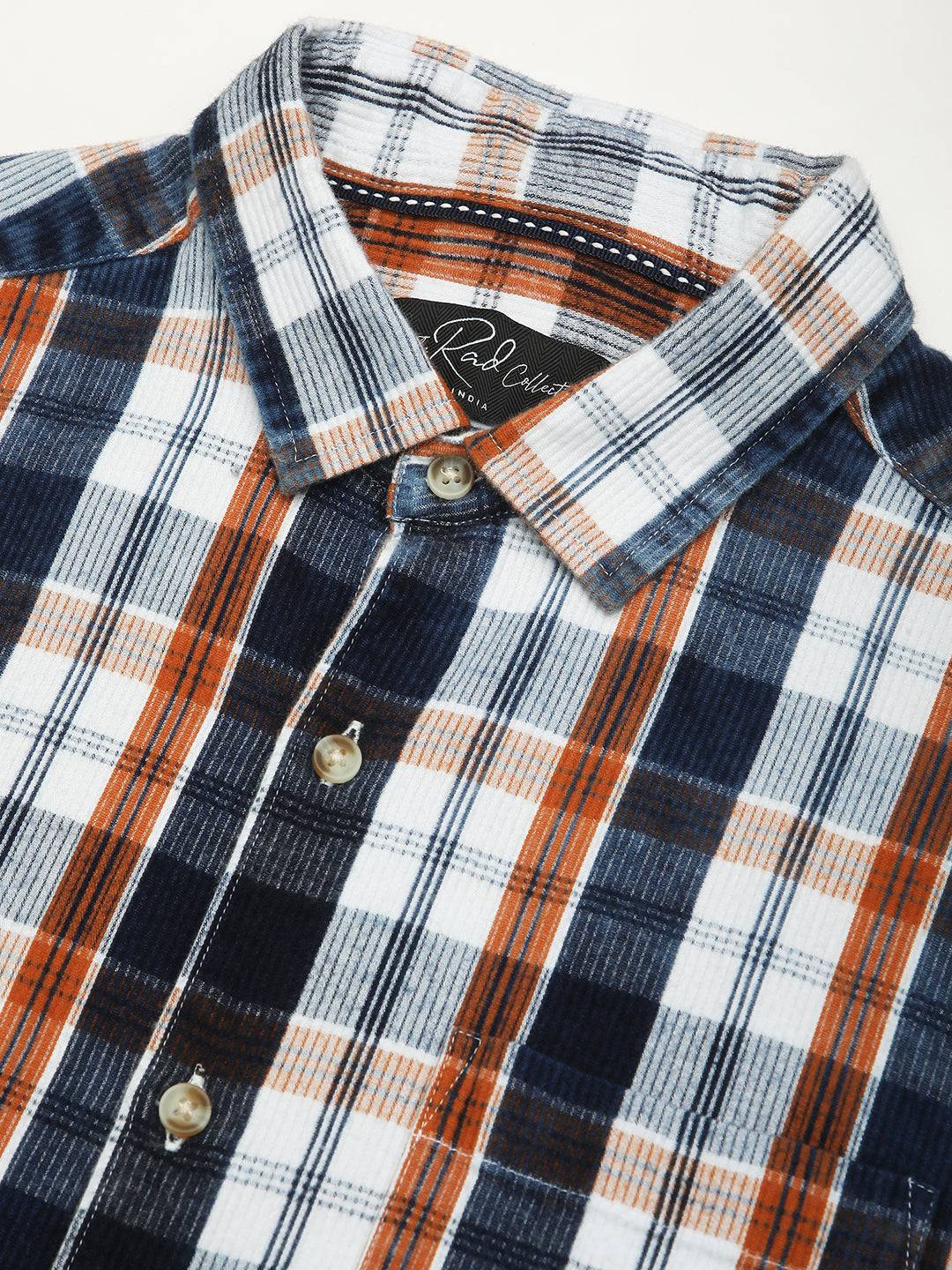 Denim Orange & Navy Plaid Checks Shirt Buy only at ₹759