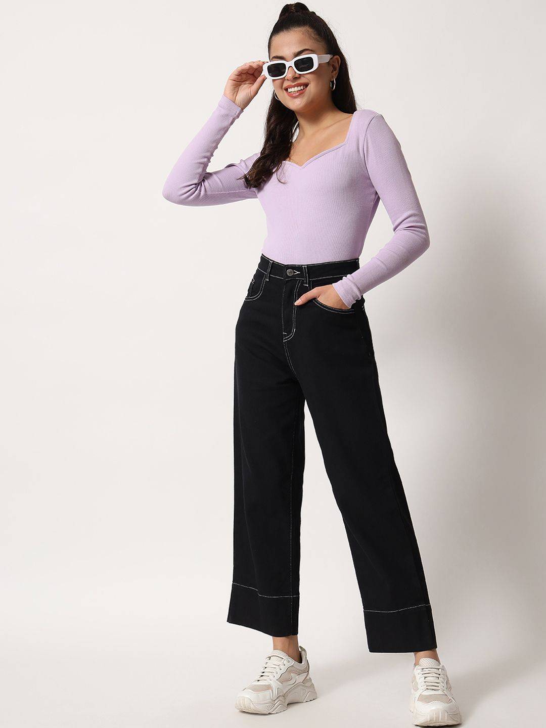 Kotty Women Straight Fit High-Rise Cotton Stretchable Jeans