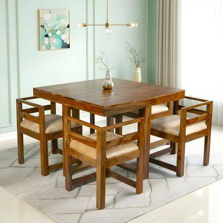 Kingston Sheesham Wood Dining Table Set in Teak Finish