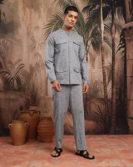 Mandarin Collar Pure Cotton Shirt with Trousers