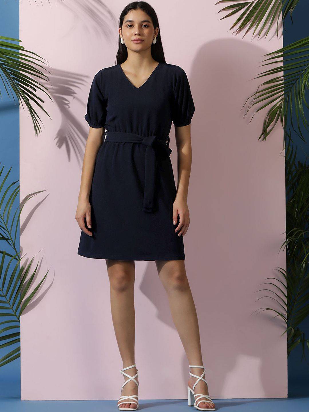 Kotty Women Solid Puff Sleeve A-Line Dress