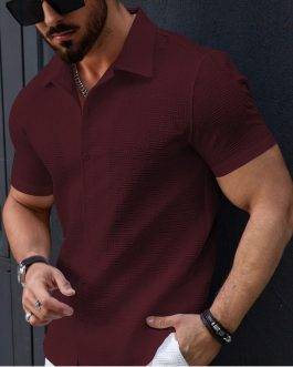Men’s Stylish Casual Textured Red Shirt