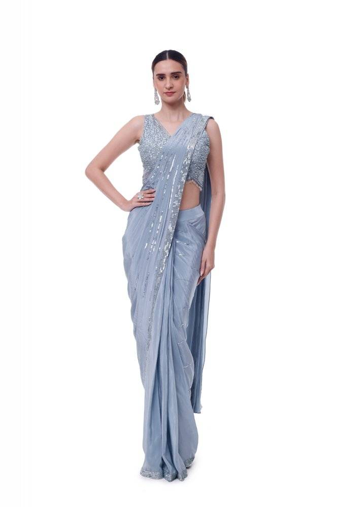 Cornflower Blue Drape Saree Buy at ₹20995