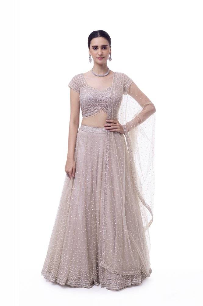 Off White Net Lehenga Buy at ₹44995