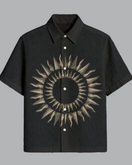 Black Round Printed Half Sleeve Shirt for Men Trendy Graphic Desi