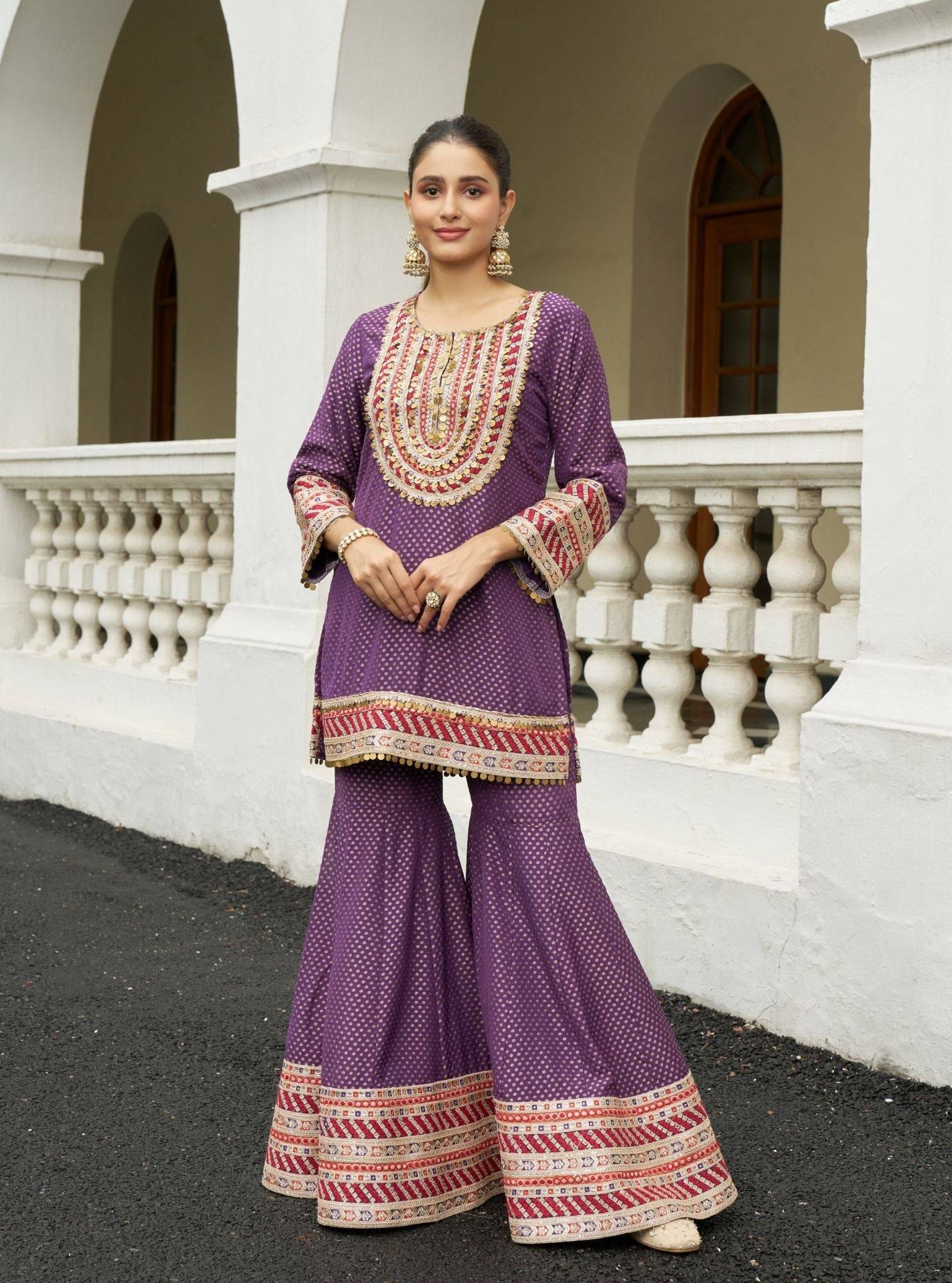 Eraya Purple Banarasi Garara Set