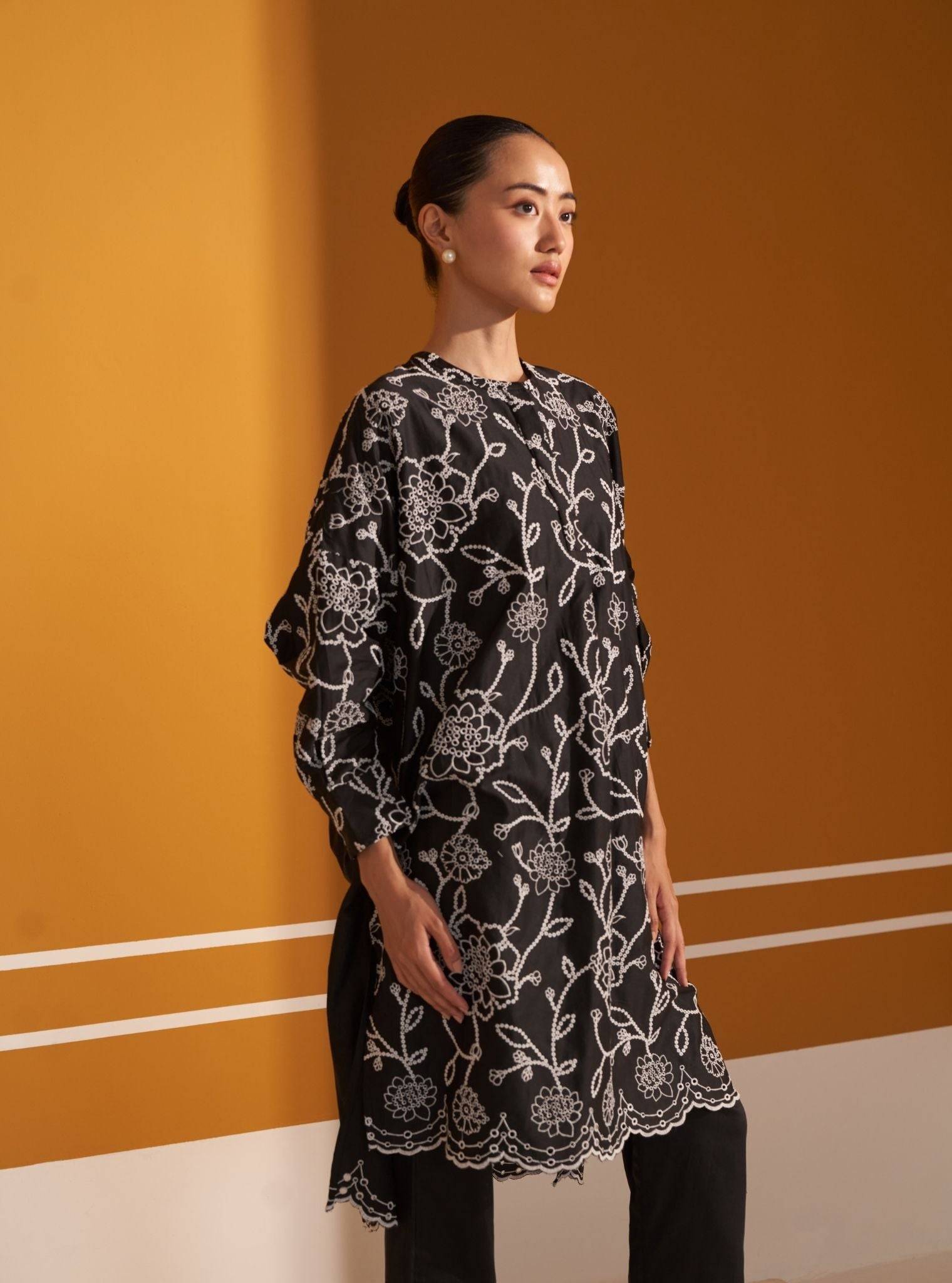 Eldon Pima Satin Black Kurta Set