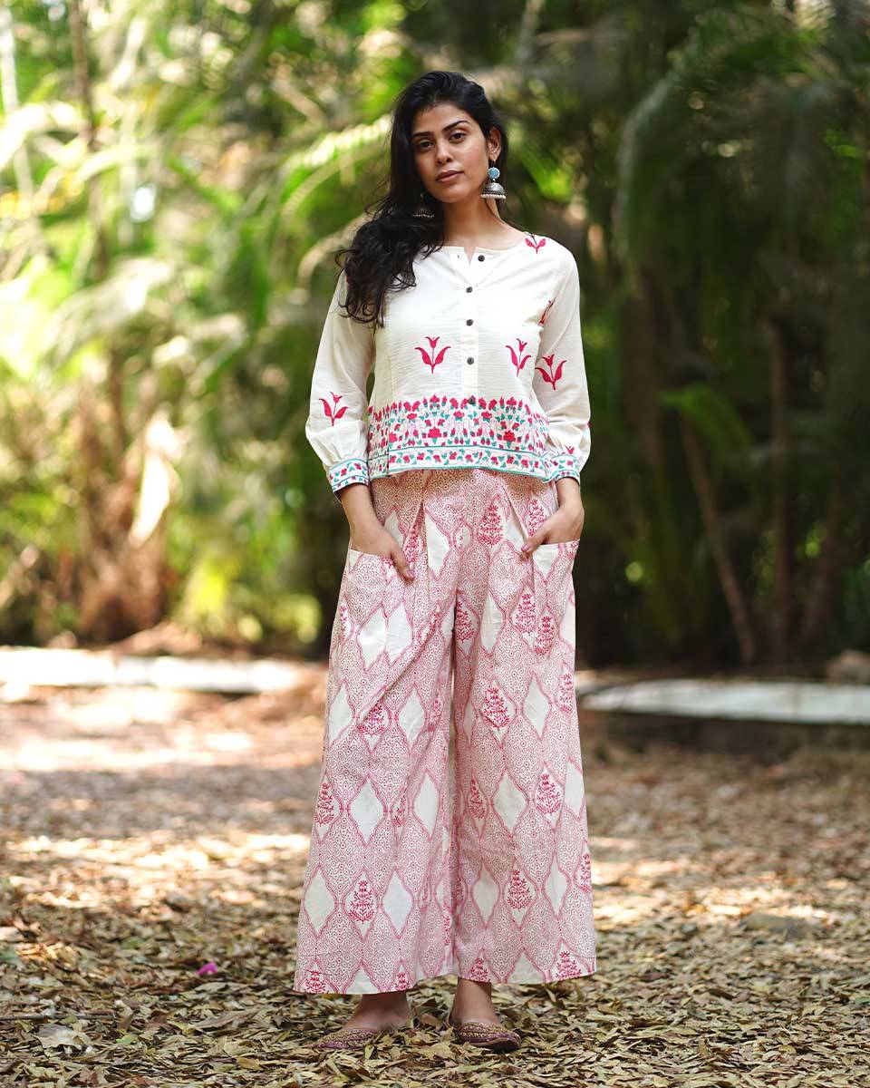 Lily’s Light Blush Pink Hand Block Printed Pants - MMG