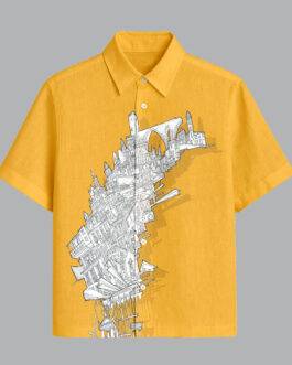 Yellow Printed Half Sleeve Shirt for Men Trendy Summer Streetwear