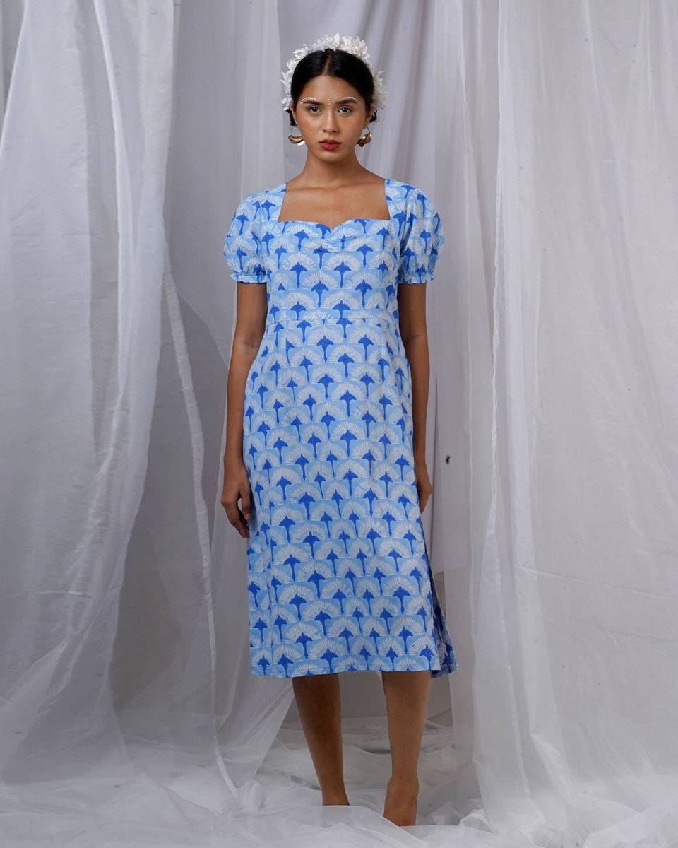 Ishani Blue Hand Block Printed Dress-BAD