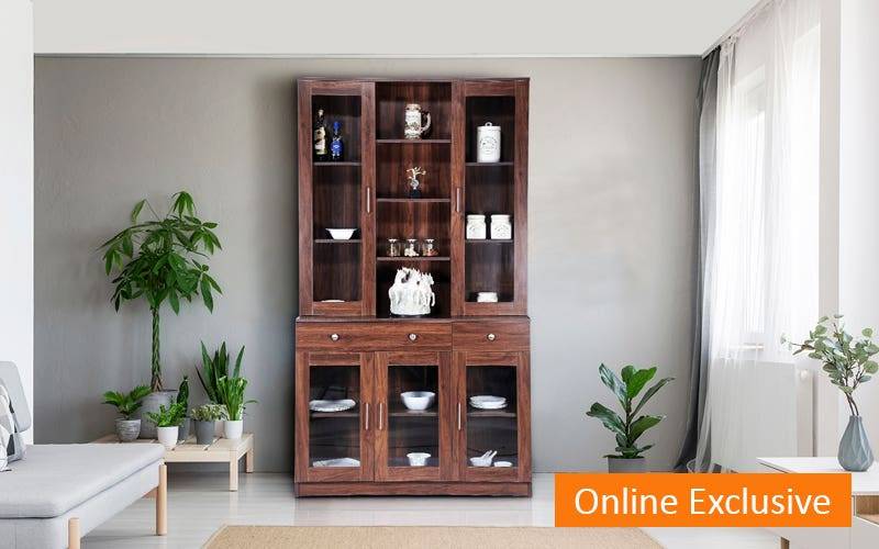 GUDSMITH Willow 5 Door Crockery Unit In Columbian Walnut Finish