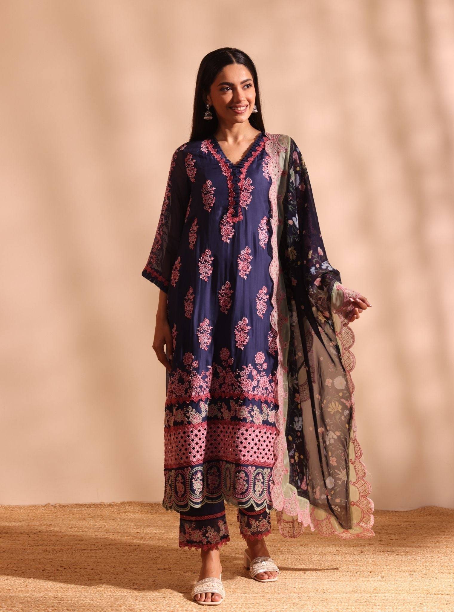 Valara Organza Navy Kurta Set
