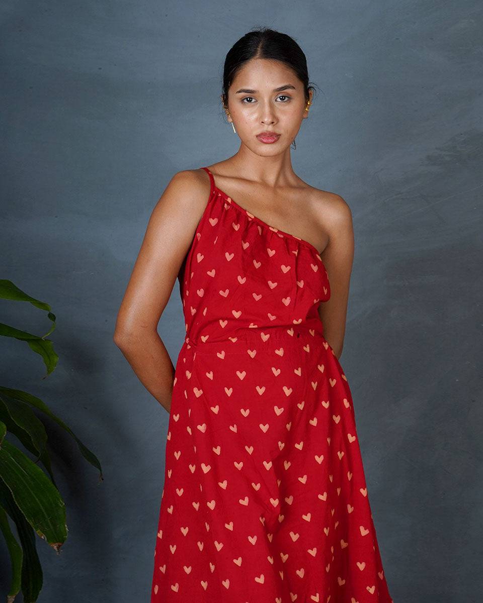 Jyoti Red Hand Block Printed Dress-MYA