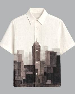 Beige Printed Half Sleeve Shirt for Men Premium Casual Summer Wear