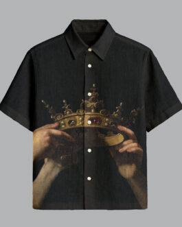 Black Crown Printed Half Sleeve Shirt for Men Royal Street Style Outfit